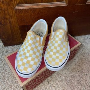 Vans Classic Slip-On Yellow Checkered Shoes.